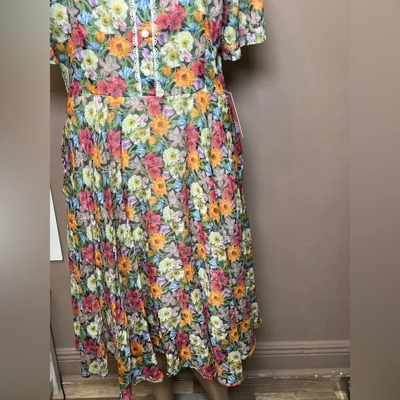 NWT Ivy City Co Red and Pink Midi Puff Sleeve Sundress Size 8 - Picture 7 of 17